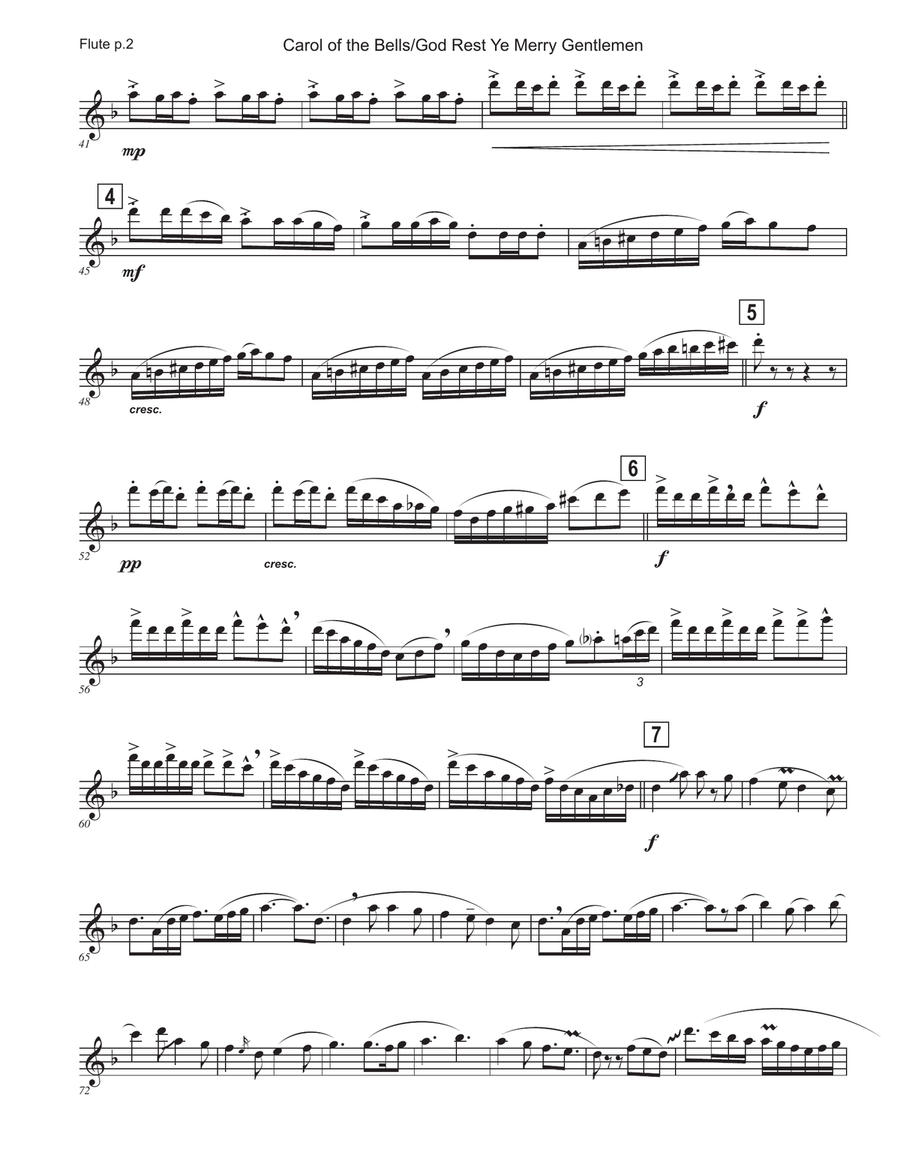 Carol of the Bells / God Rest Ye Merry Gentlemen Flute Solo scores gallery preview page 2