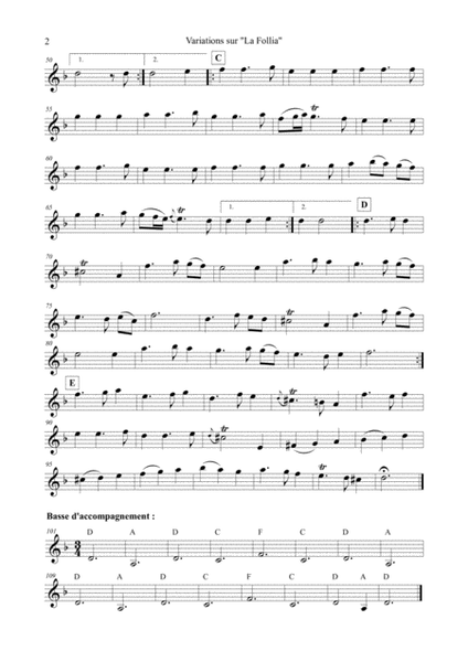 Playford, John : La Follia - Variations pour flûte (ou flûte à bec ou violon) et clavier image number null