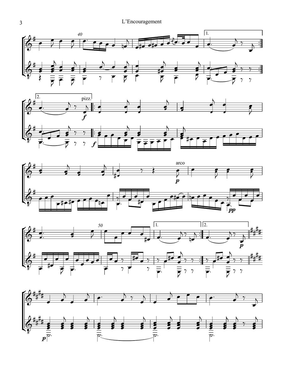 L'Encouragement Op. 34 for violin and guitar (E major) String Duet scores gallery preview page 4