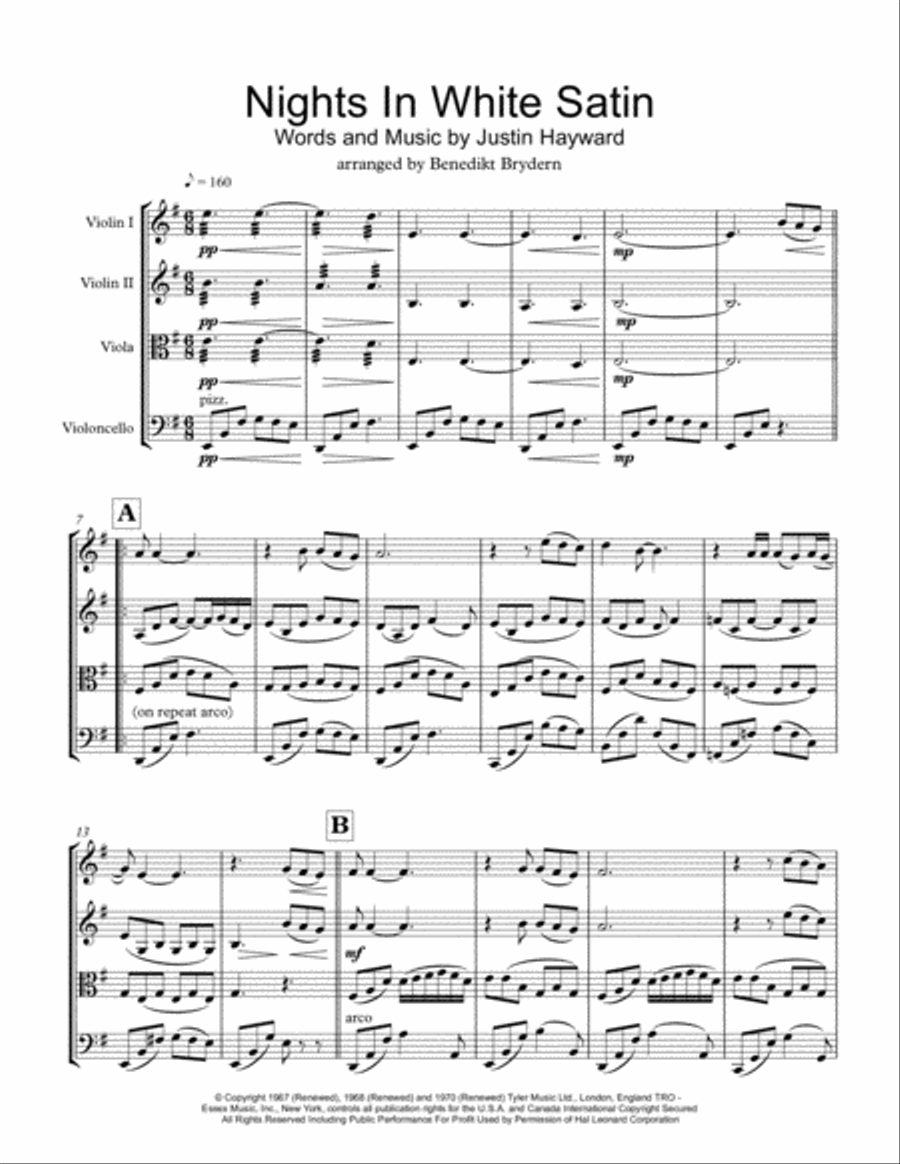 Nights In White Satin String Quartet scores gallery preview page 2