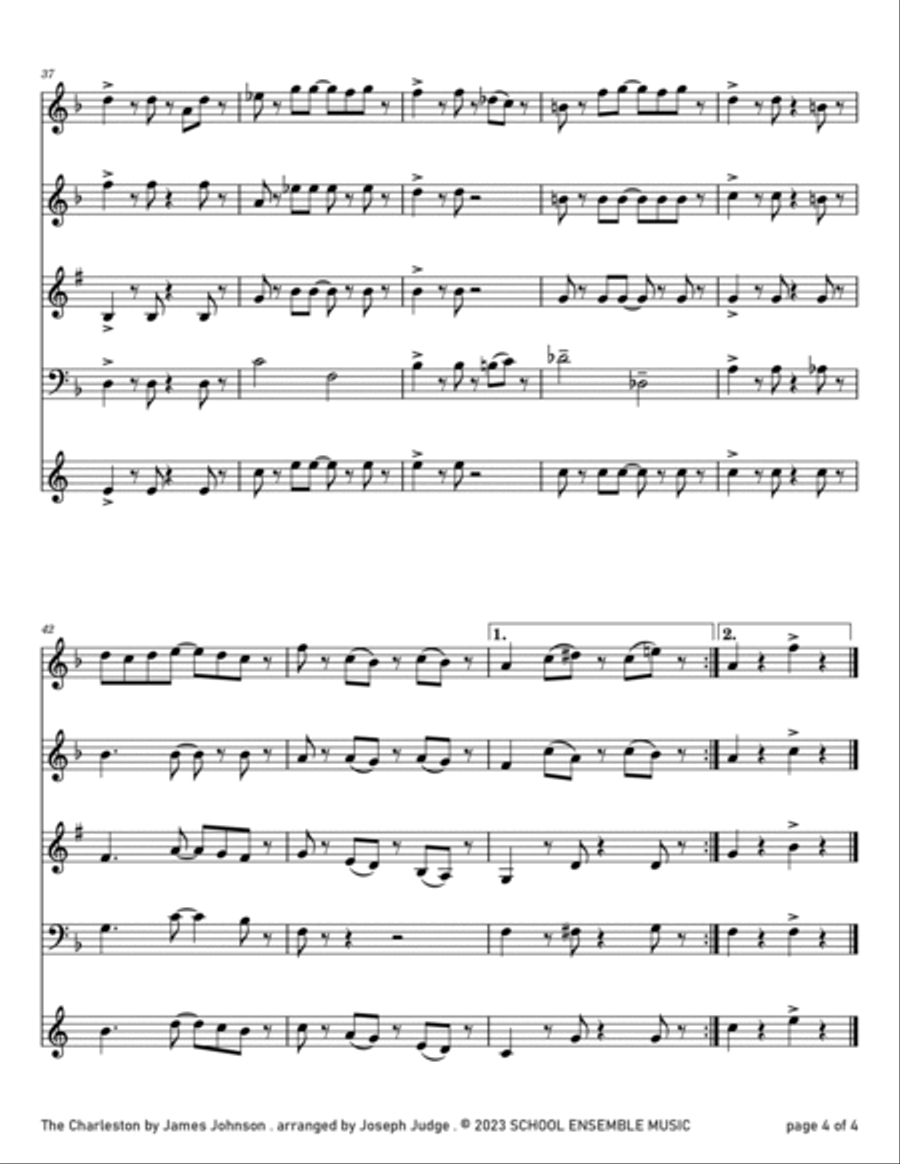 The Charleston by Johnson for Woodwind Quartet in Schools Woodwind Quartet scores gallery preview page 4