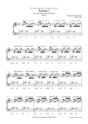 Bach Prelude No.1 with Note Names