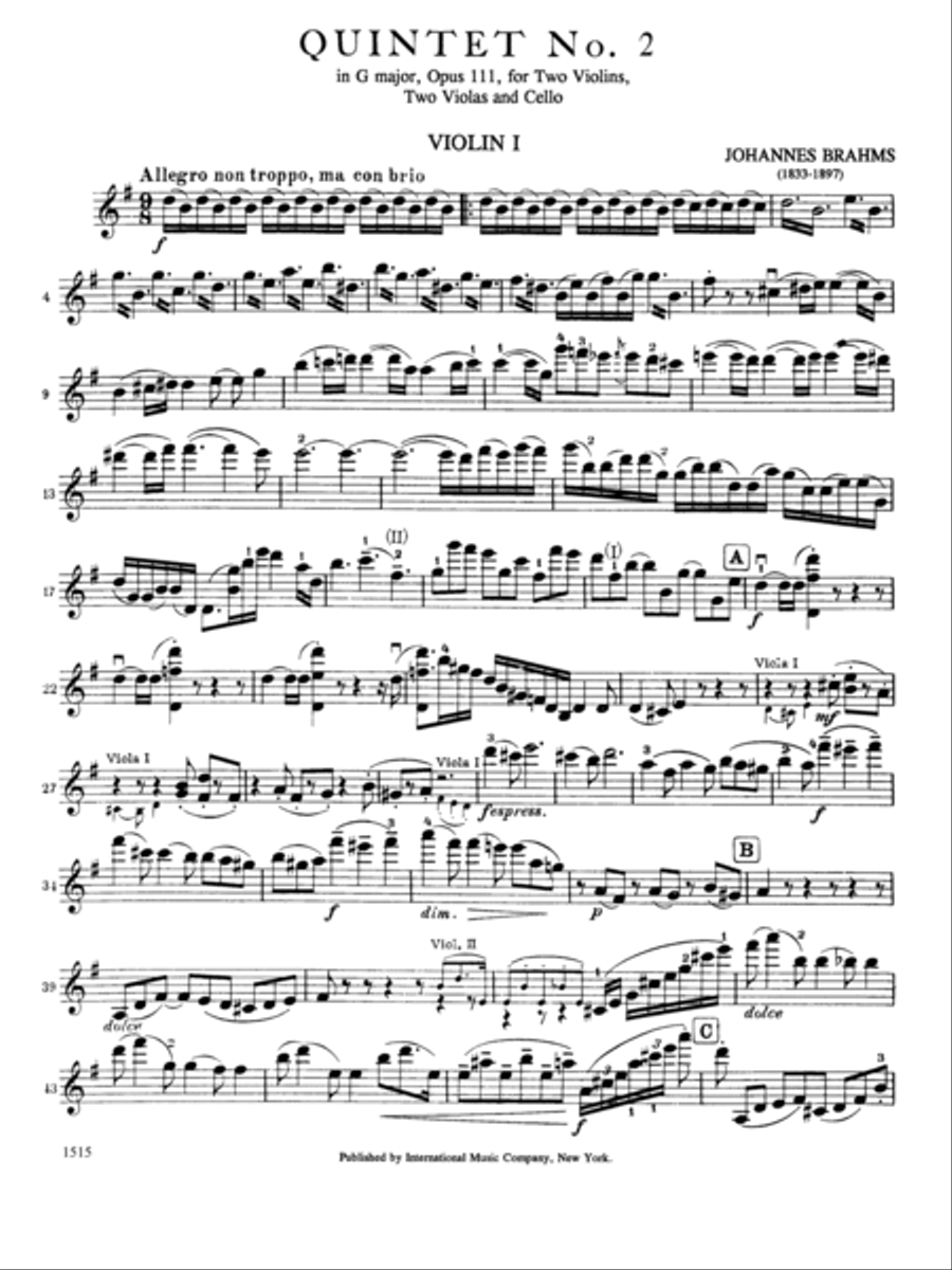 Quintet No. 2 In G Major, Opus 111 (With 2 Violas) String Quintet scores gallery preview page 2