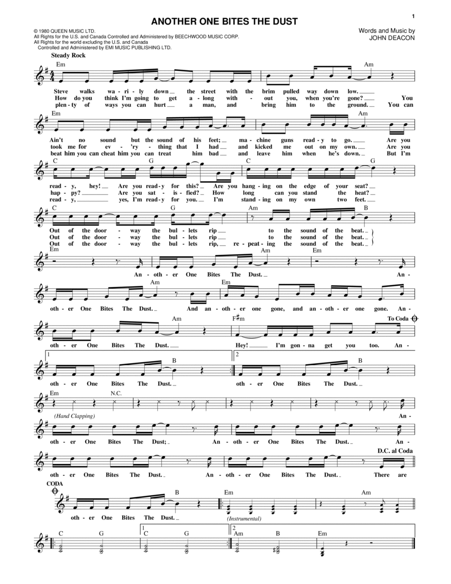 Another One Bites The Dust Electric Guitar scores gallery preview page 1