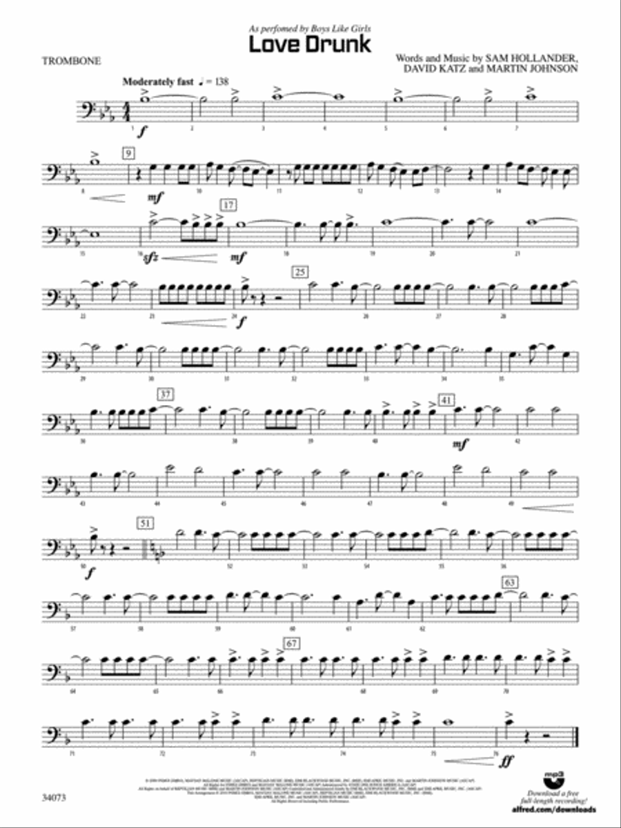 Love Drunk: 1st Trombone Concert Band scores gallery preview page 1