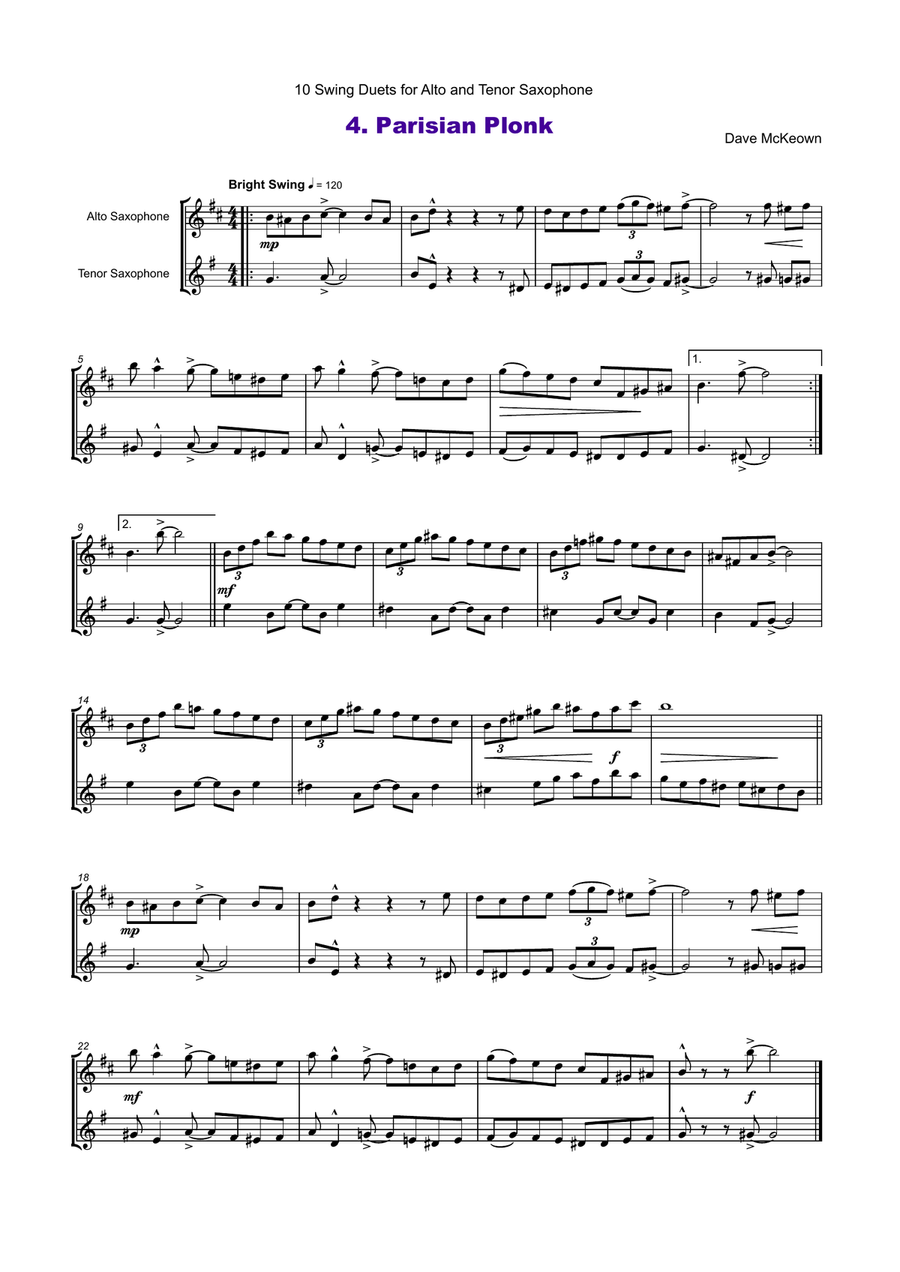 10 Swing Duets for Alto and Tenor Saxophone Woodwind Duet scores gallery preview page 6