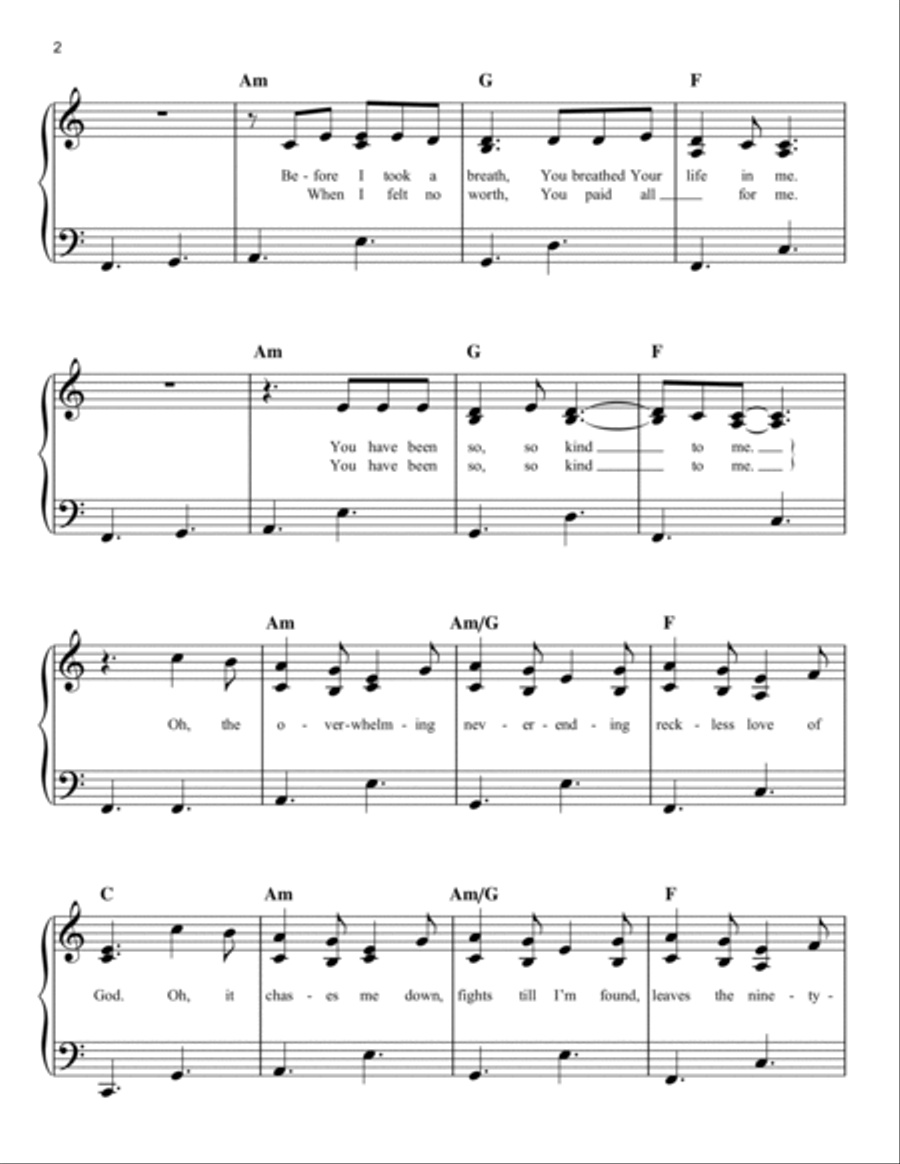 Reckless Love Easy Piano scores gallery preview page 2