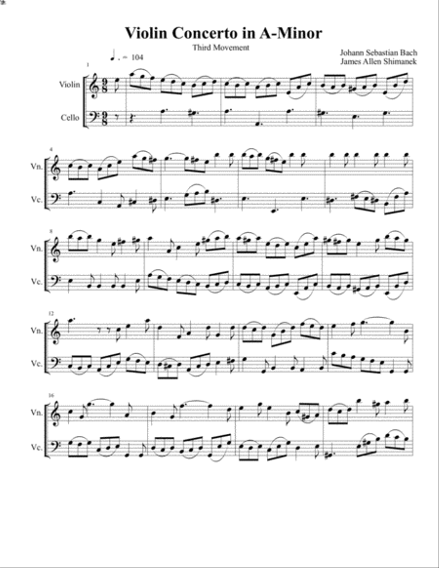 Violin Concerto in A Minor, BWV 1041 Third Movement String Duet scores gallery preview page 2