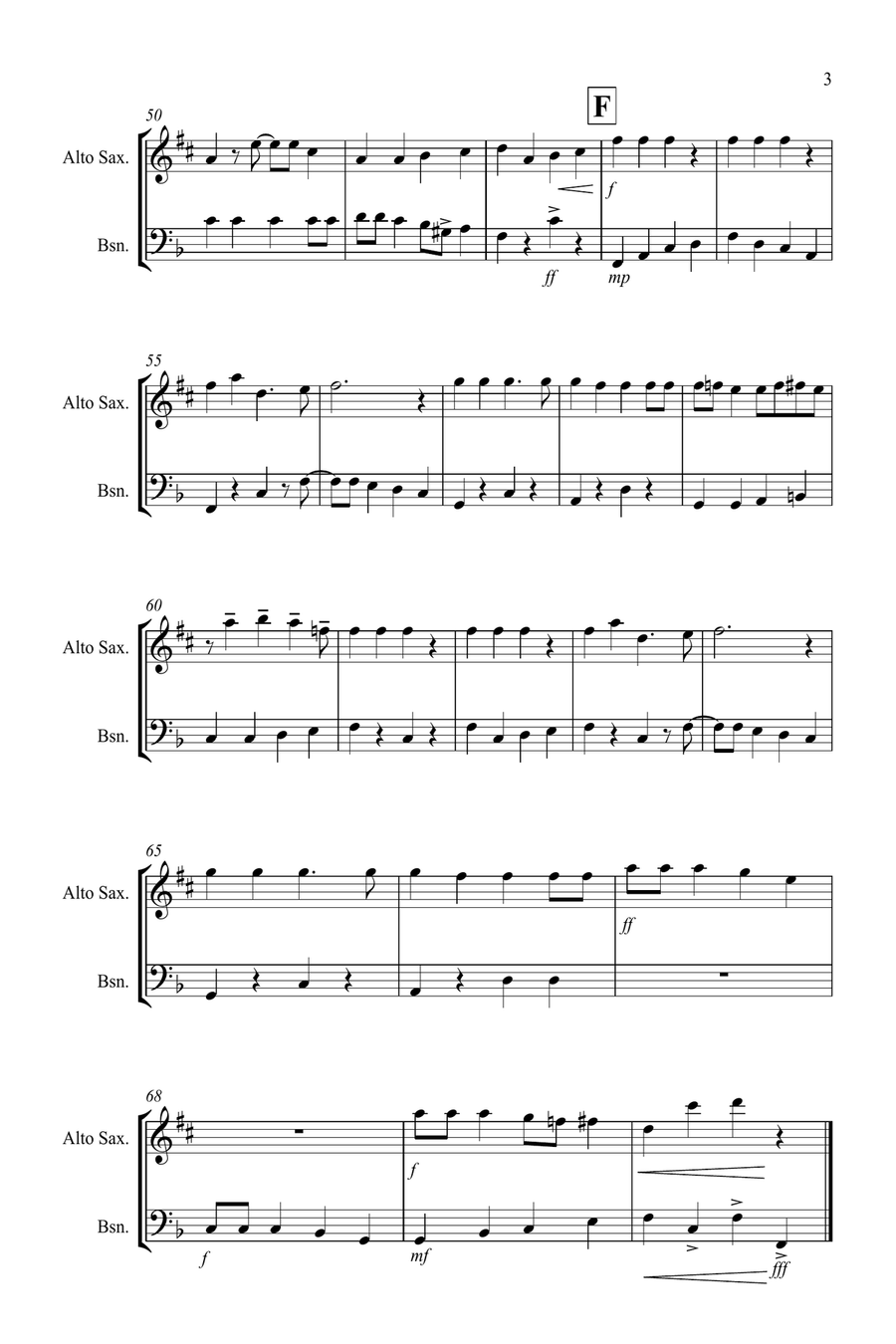 Jingle Bells (Jazzy Style!) for Alto Saxophone and Bassoon Duet Woodwind Duet scores gallery preview page 3