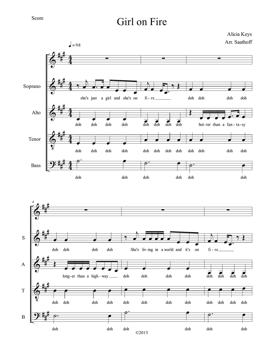 Girl On Fire Girl On Fire 4-Part scores gallery preview page 1