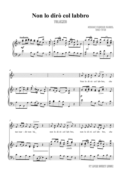 Handel-Non lo dirò col labbro in F Major,for Voice and Piano image number null