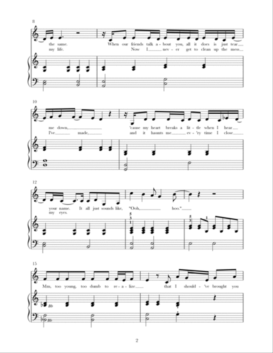 When I Was Your Man Piano, Vocal, Guitar scores gallery preview page 2