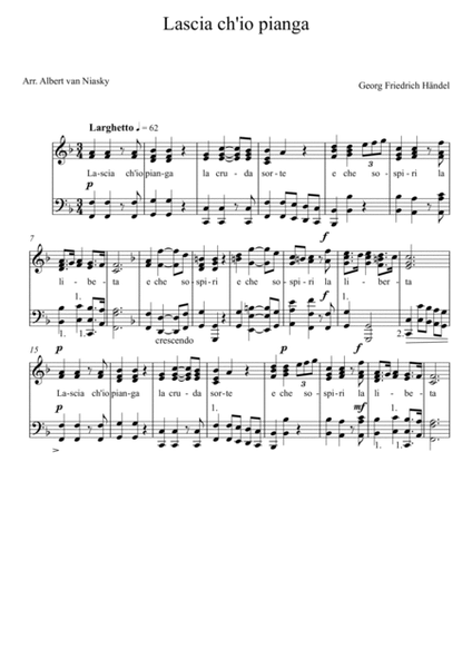 Lascia che io pianga (Händel) F major key (or relative minor key)