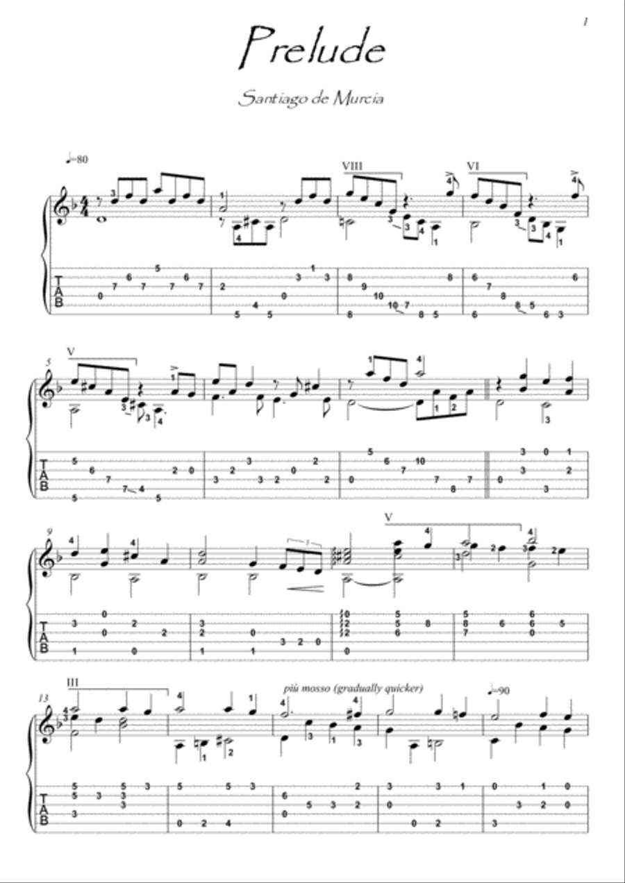 Prelude by Santagio de Murcia Acoustic Guitar scores gallery preview page 1
