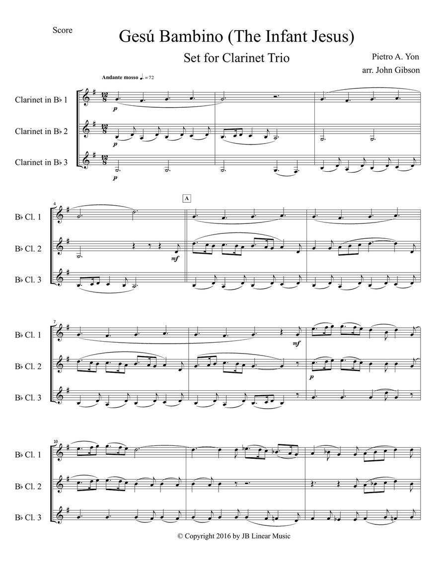 Gesu Bambino (Infant Jesus) for Clarinet Trio Clarinet Trio scores gallery preview page 2