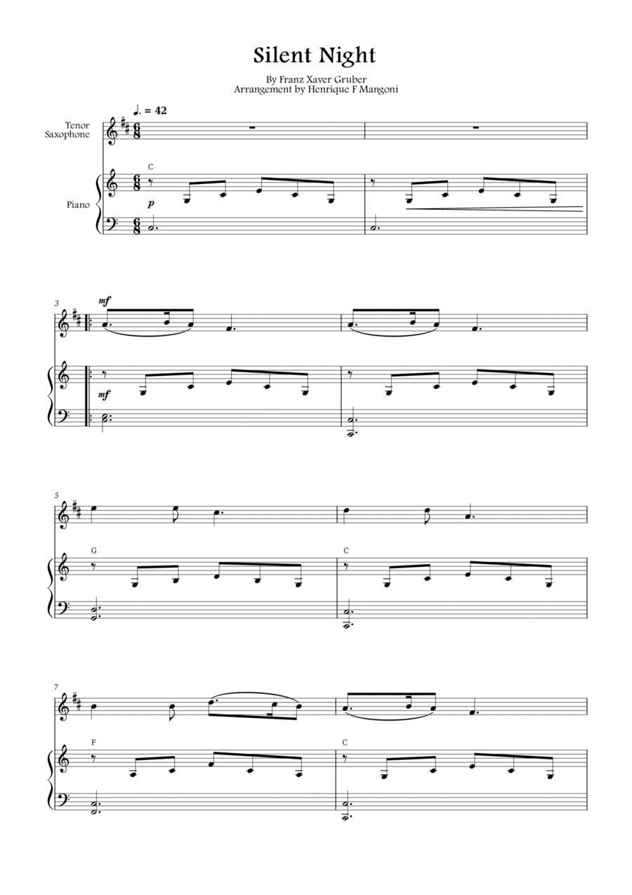 Silent Night (Stille Nacht) Tenor Saxophone scores gallery preview page 1