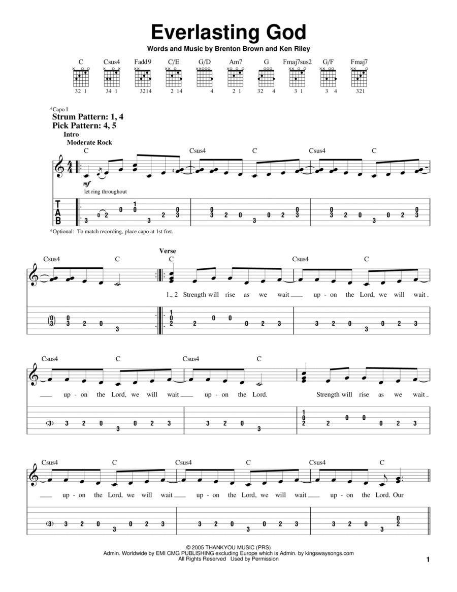 Everlasting God Guitar Tablature scores gallery preview page 1