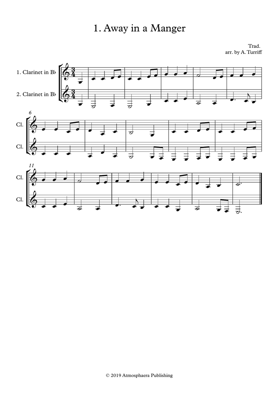 12 Easy Christmas Duets for Clarinet (in the Chalumeanu register) Clarinet Duet scores gallery preview page 2