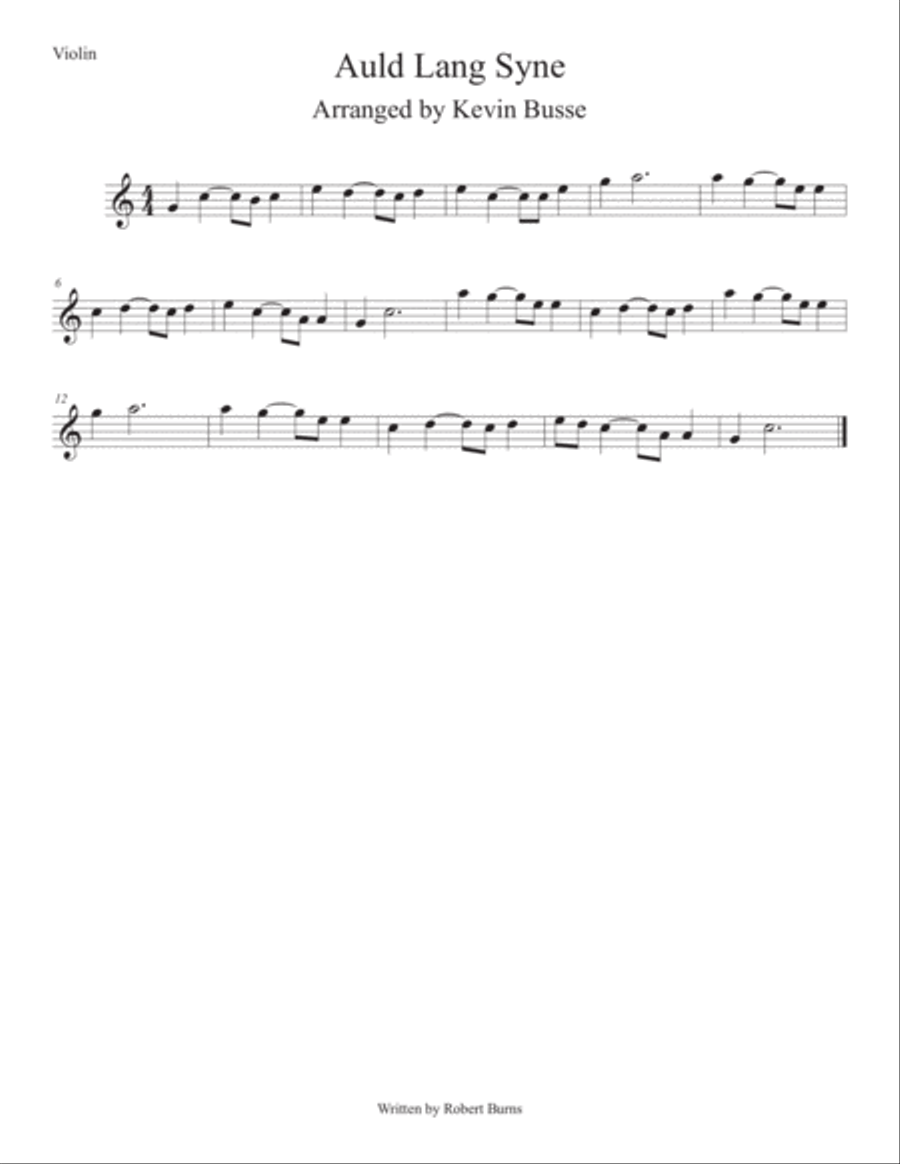 Auld Lang Syne (Easy key of C) Violin Violin Solo scores gallery preview page 1