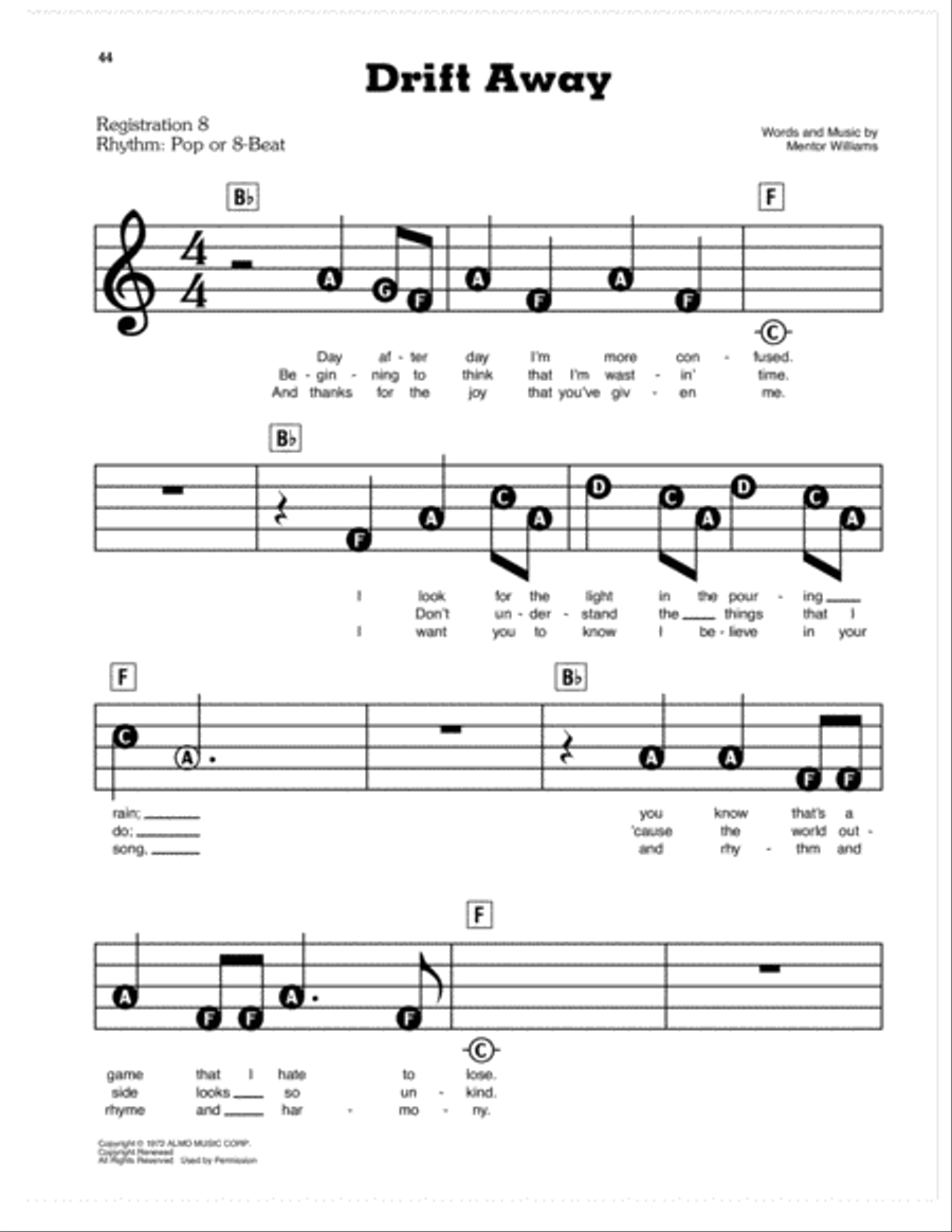 Drift Away Electronic Keyboard scores gallery preview page 1