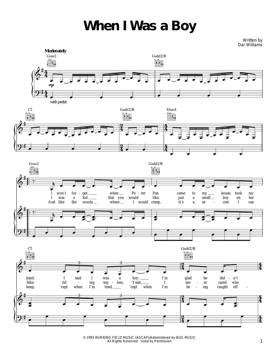 When I Was A Boy Piano, Vocal, Guitar scores gallery preview page 1