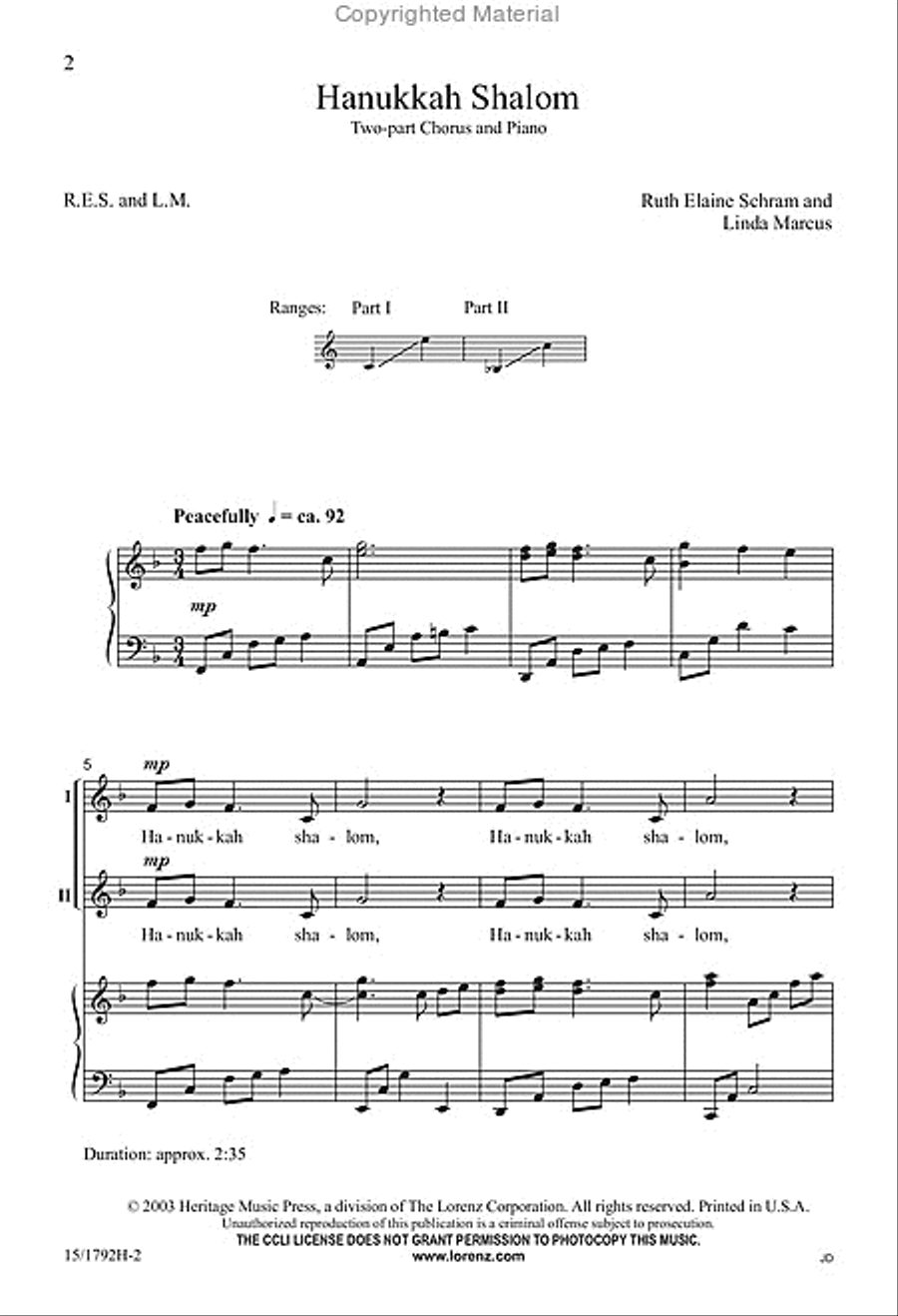 Hanukkah Shalom 2-Part scores gallery preview page 2