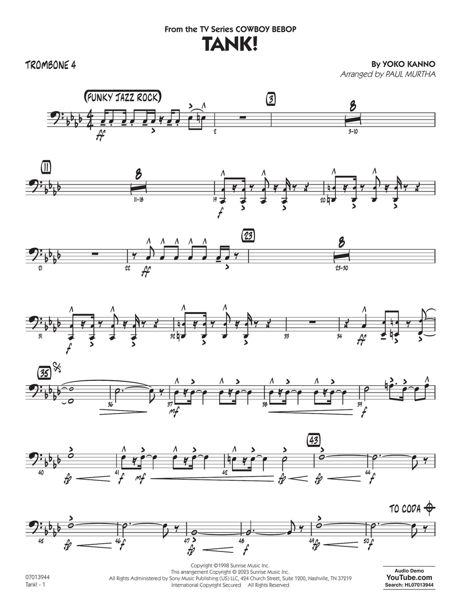 Tank! (from Cowboy Bebop) (arr. Paul Murtha) - Trombone 4 Jazz Ensemble scores gallery preview page 1
