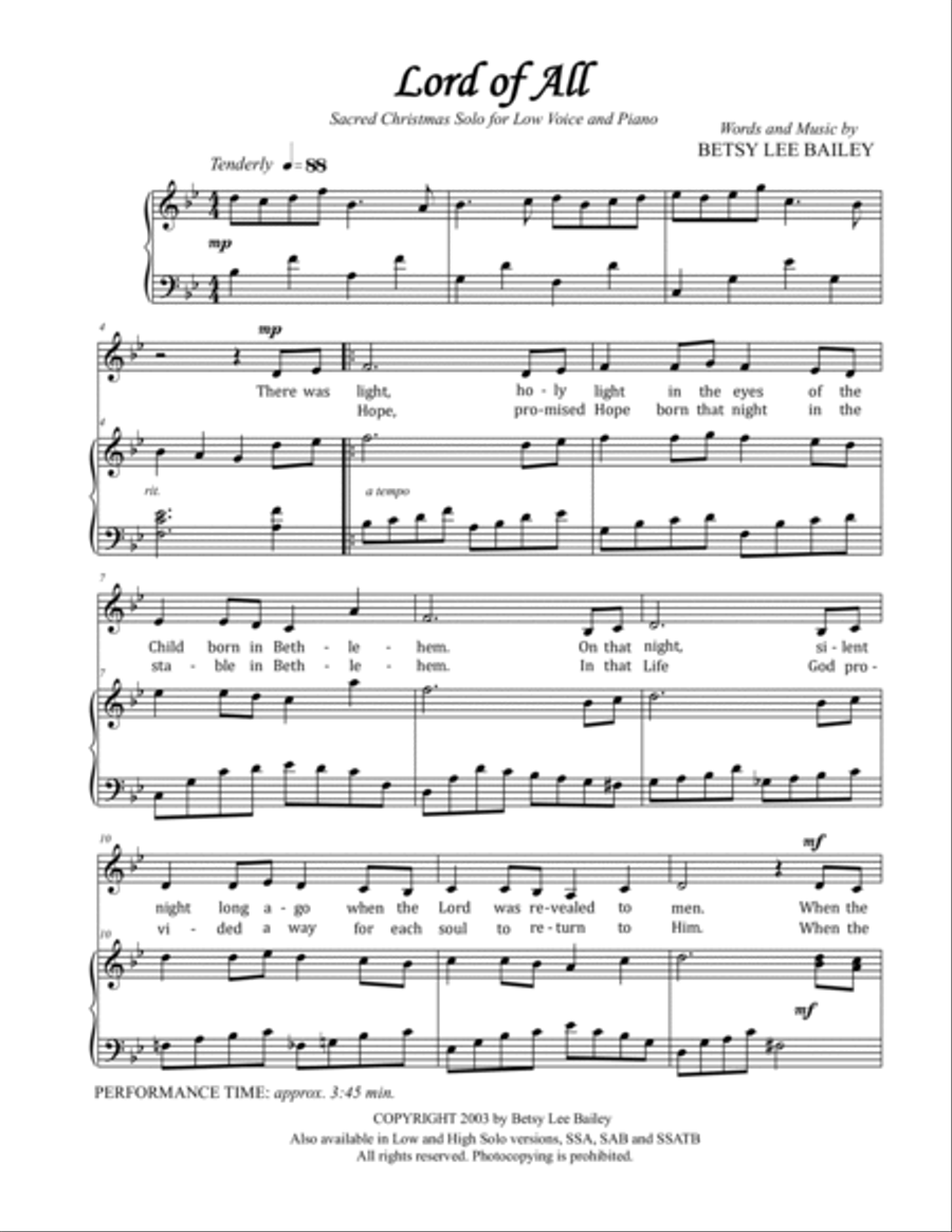 Lord of All - vocal solo low Low Voice scores gallery preview page 2