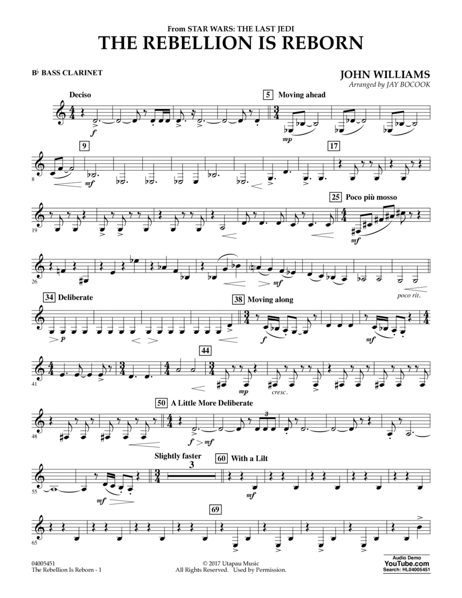 The Rebellion Is Reborn (from Star Wars: The Last Jedi) - Bb Bass Clarinet Bass Clarinet scores gallery preview page 1