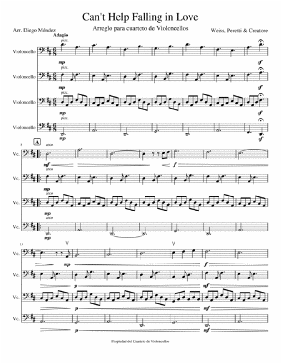 Can't Help Falling In Love Cello Solo scores gallery preview page 1