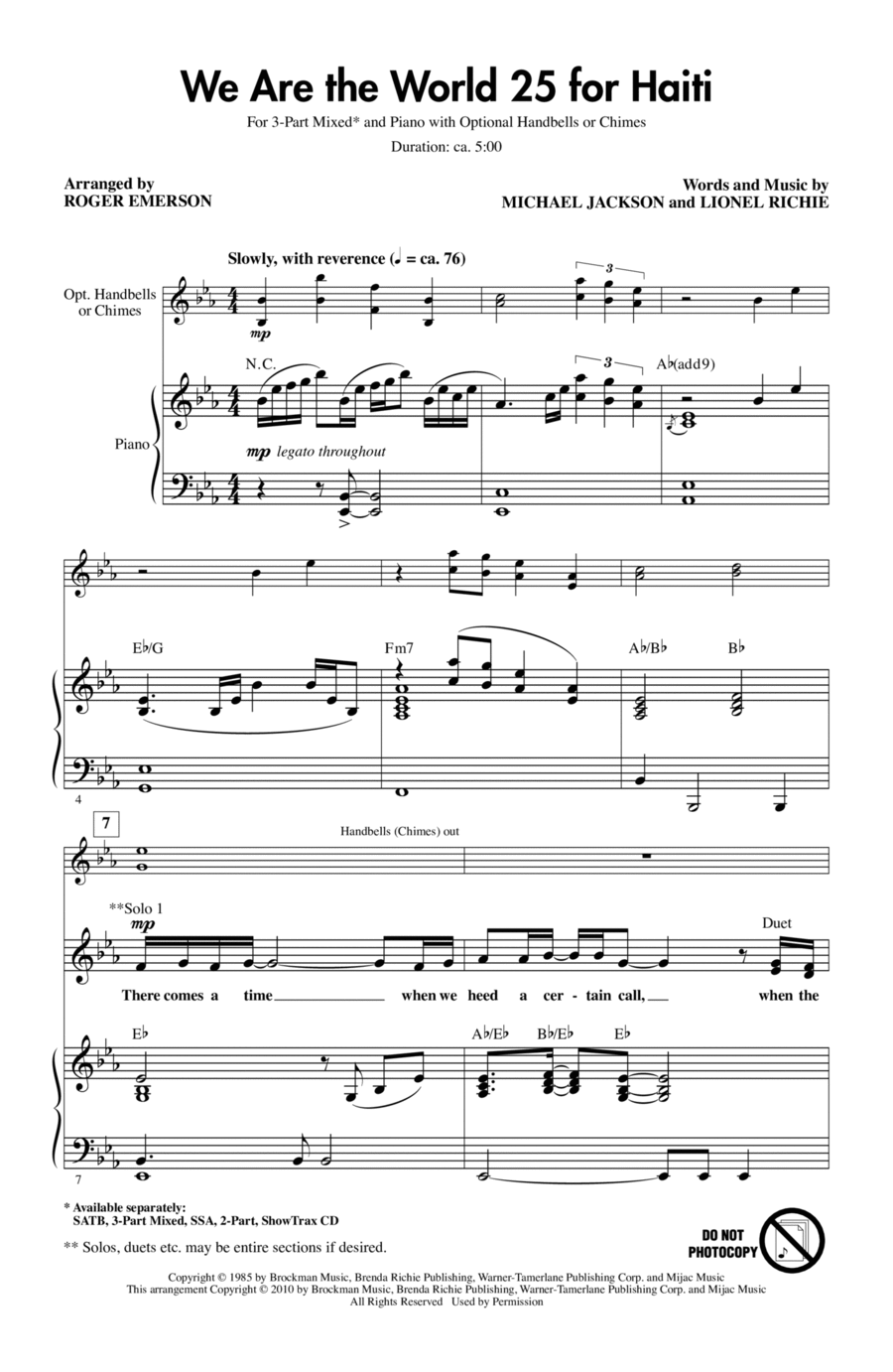 We Are The World 25 For Haiti 3-Part scores gallery preview page 1