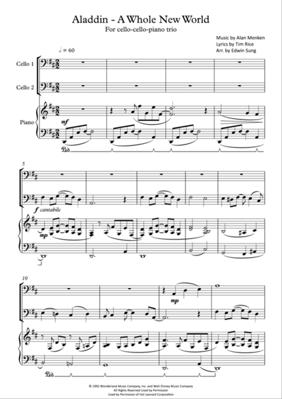 A Whole New World (from 'Aladdin') Cello Solo scores gallery preview page 1