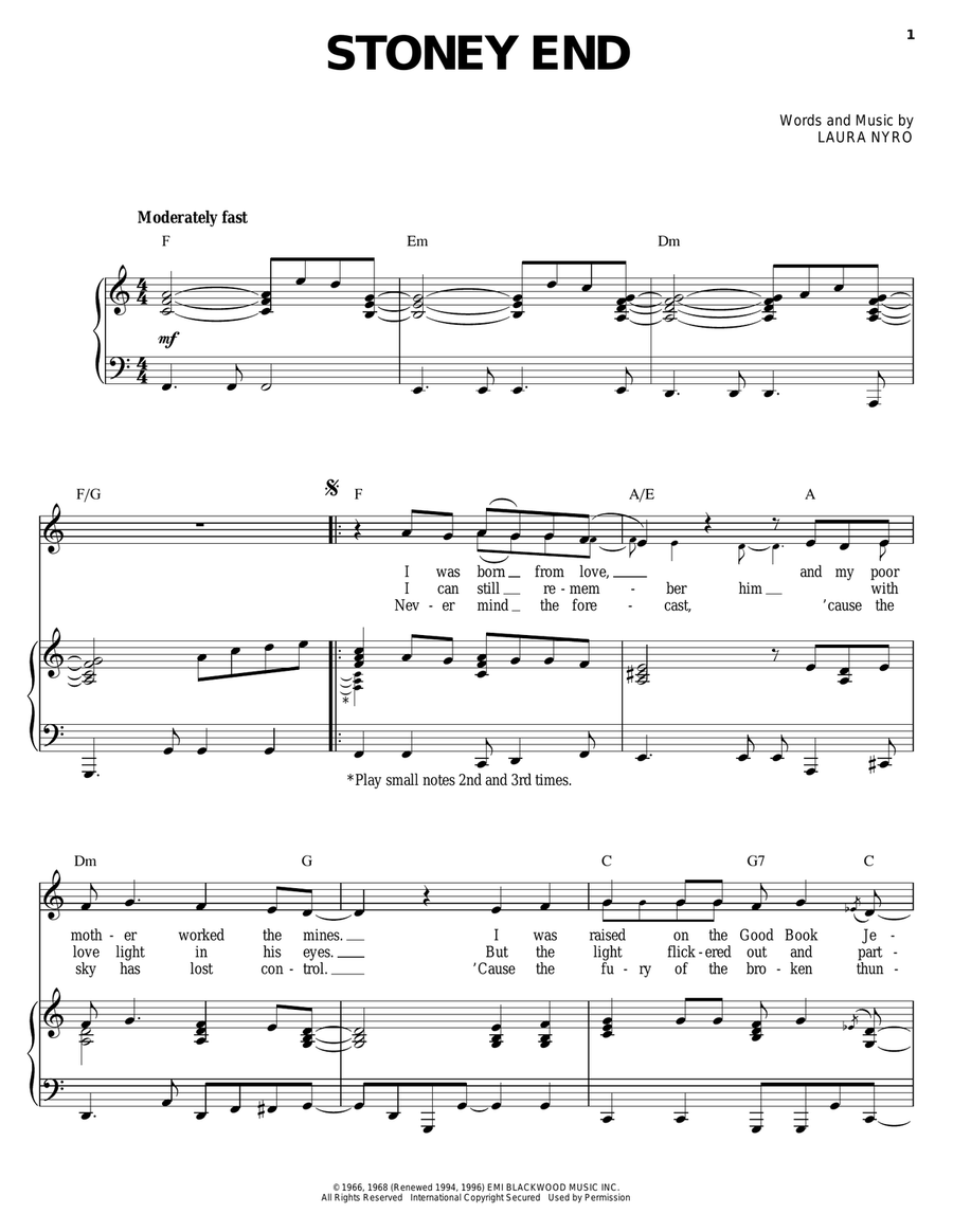 Stoney End Piano, Vocal, Guitar scores gallery preview page 1