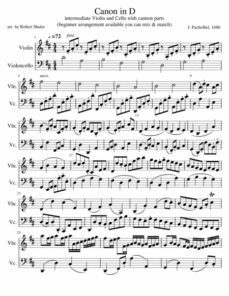 Canon in D for intermediate Violin-Cello Duet (with cello canon parts) image number null
