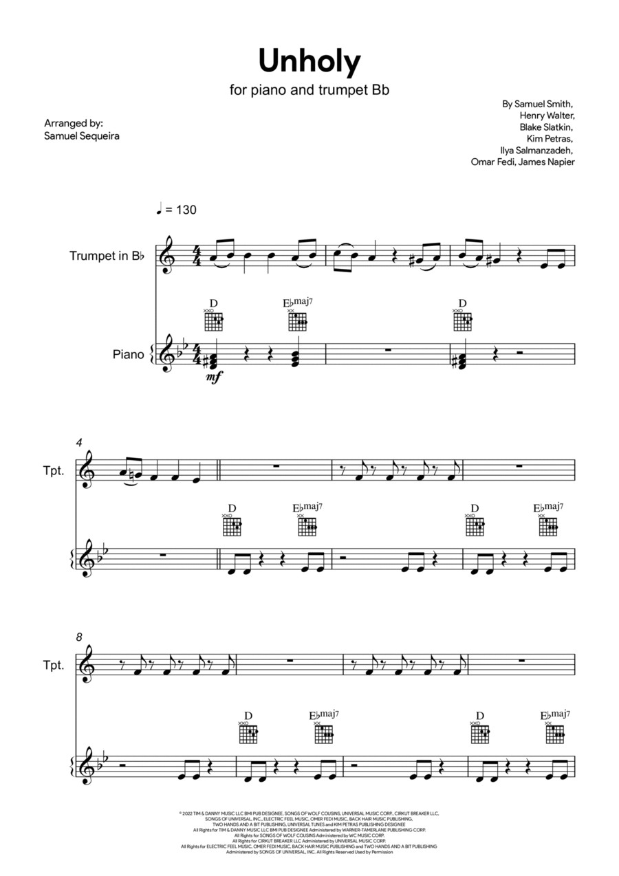 Unholy B-Flat Trumpet scores gallery preview page 1