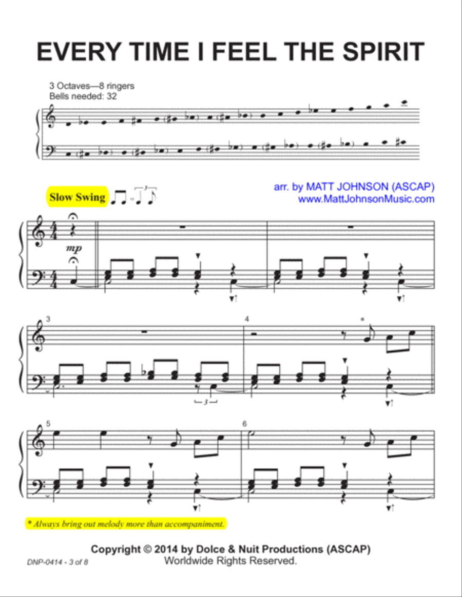 Every Time I Feel the Spirit-Pentecost Handbells ~ with a slow SWING groove - REPRODUCIBLE Handbell Choir scores gallery preview page 3