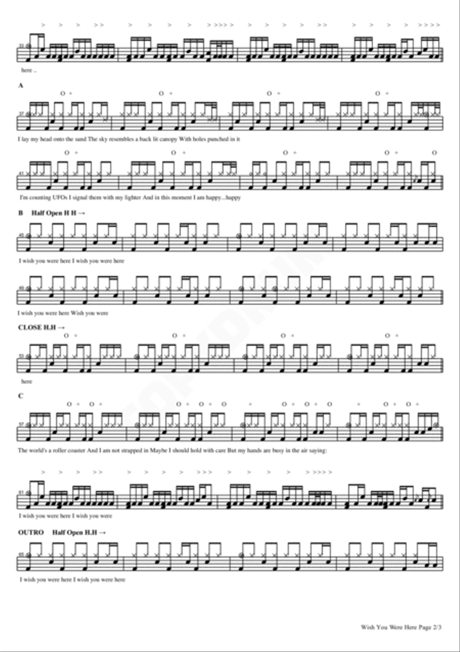Wish You Were Here Drum Set scores gallery preview page 2