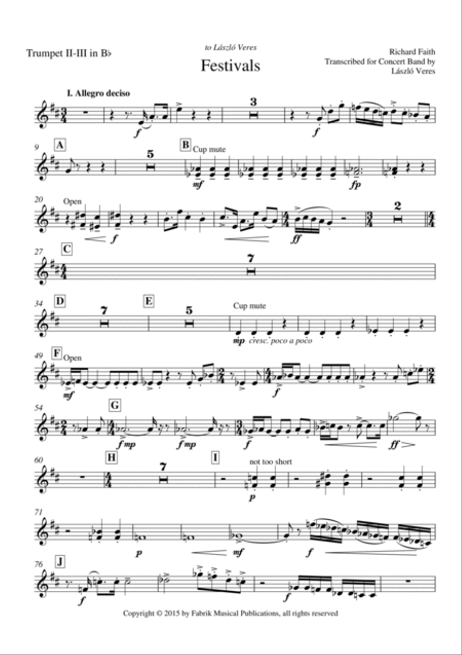 Richard Faith/László Veres: Festivals for concert band: Bb trumpet II and III part Concert Band scores gallery preview page 2