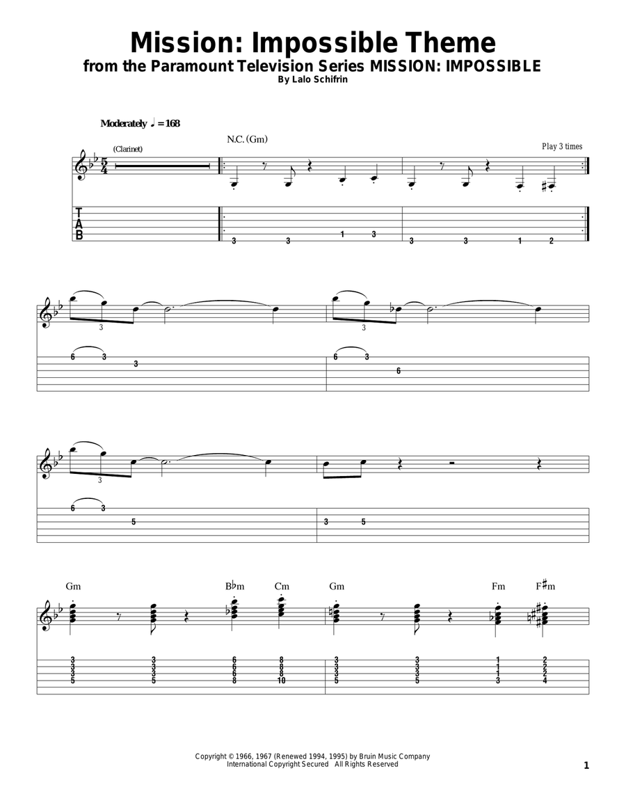 Mission: Impossible Theme Guitar Tablature scores gallery preview page 1
