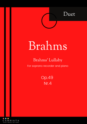 Brahms' Lullaby - Solo soprano recorder and piano accompaniment (Easy)
