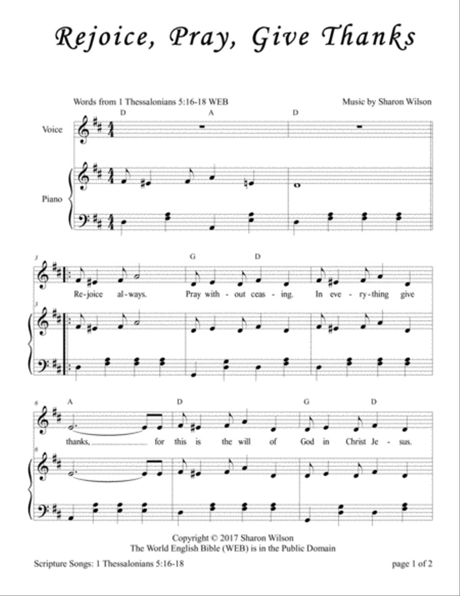 Rejoice, Pray, Give Thanks (1 Thessalonians 5:16-18) Piano, Vocal, Guitar scores gallery preview page 2
