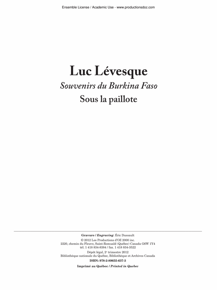 Souvenirs du Burkina Faso / Sous la paillote Guitar Ensemble scores gallery preview page 1