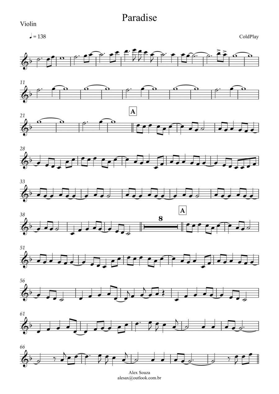 Paradise Paradise Violin Solo scores gallery preview page 1