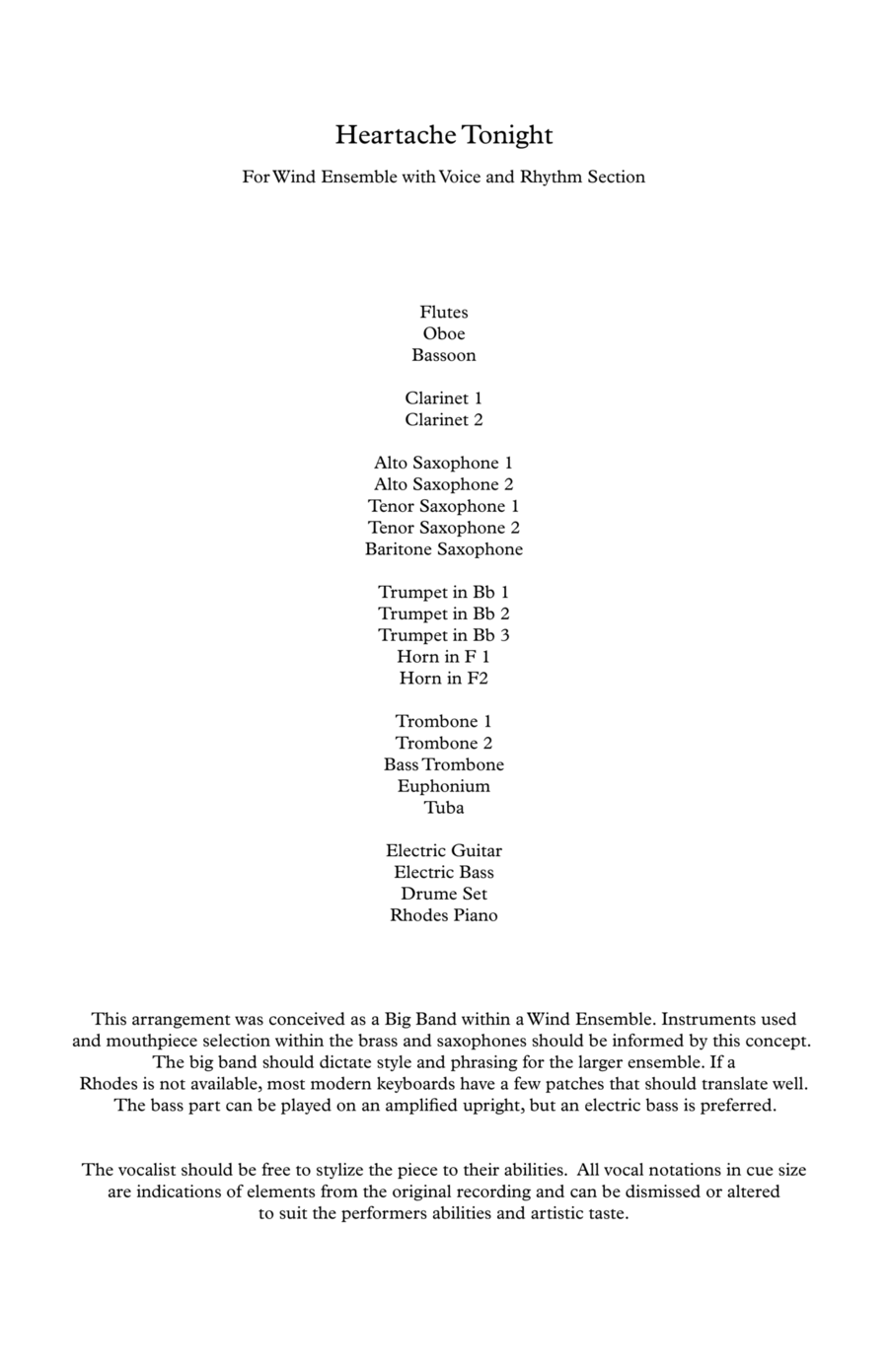 Heartache Tonight Concert Band scores gallery preview page 1