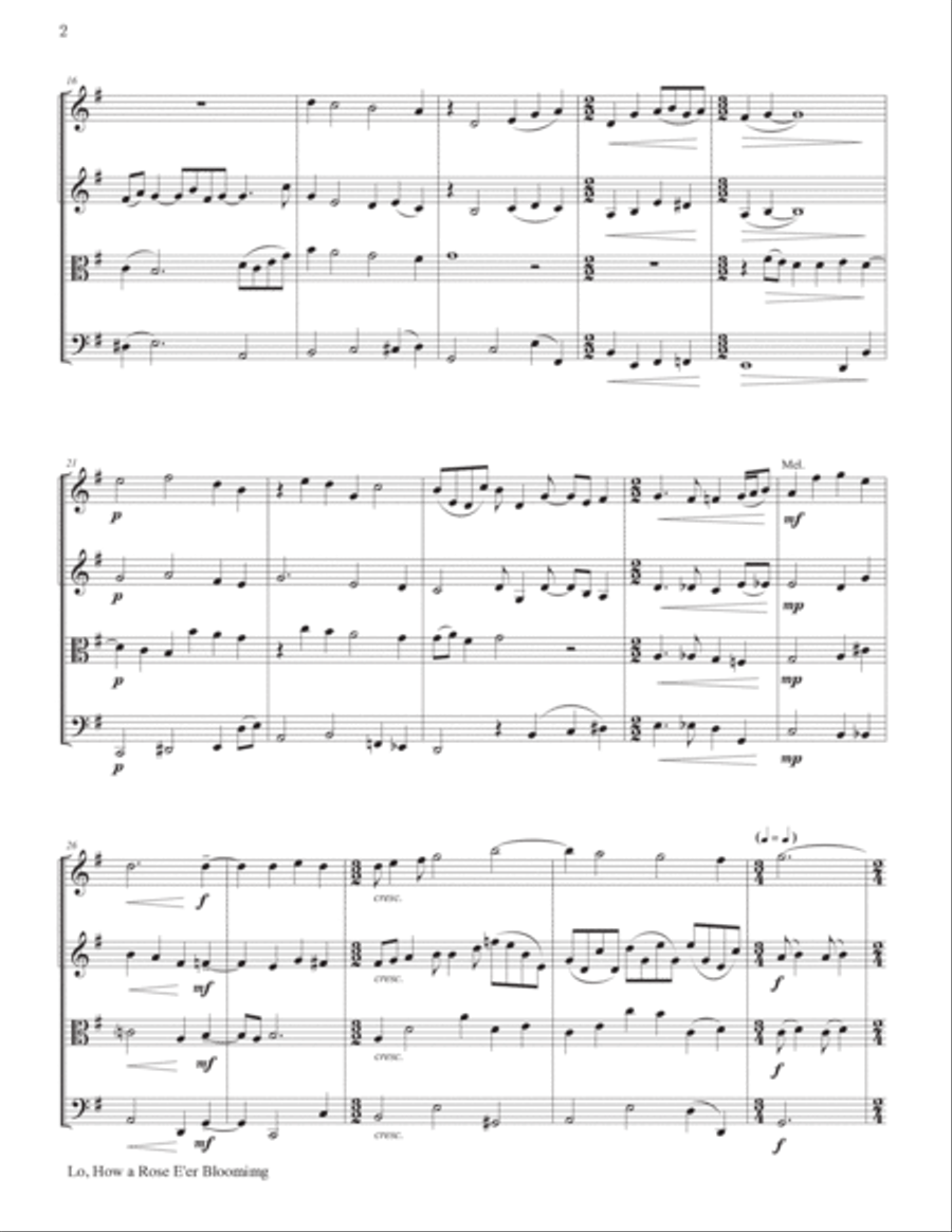 Lo, How a Rose E'er Blooming (ES IST EIN ROS) String Quartet scores gallery preview page 3