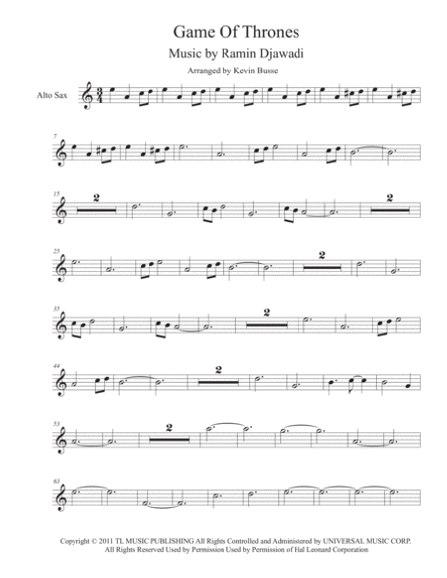 Game Of Thrones Alto Saxophone scores gallery preview page 1
