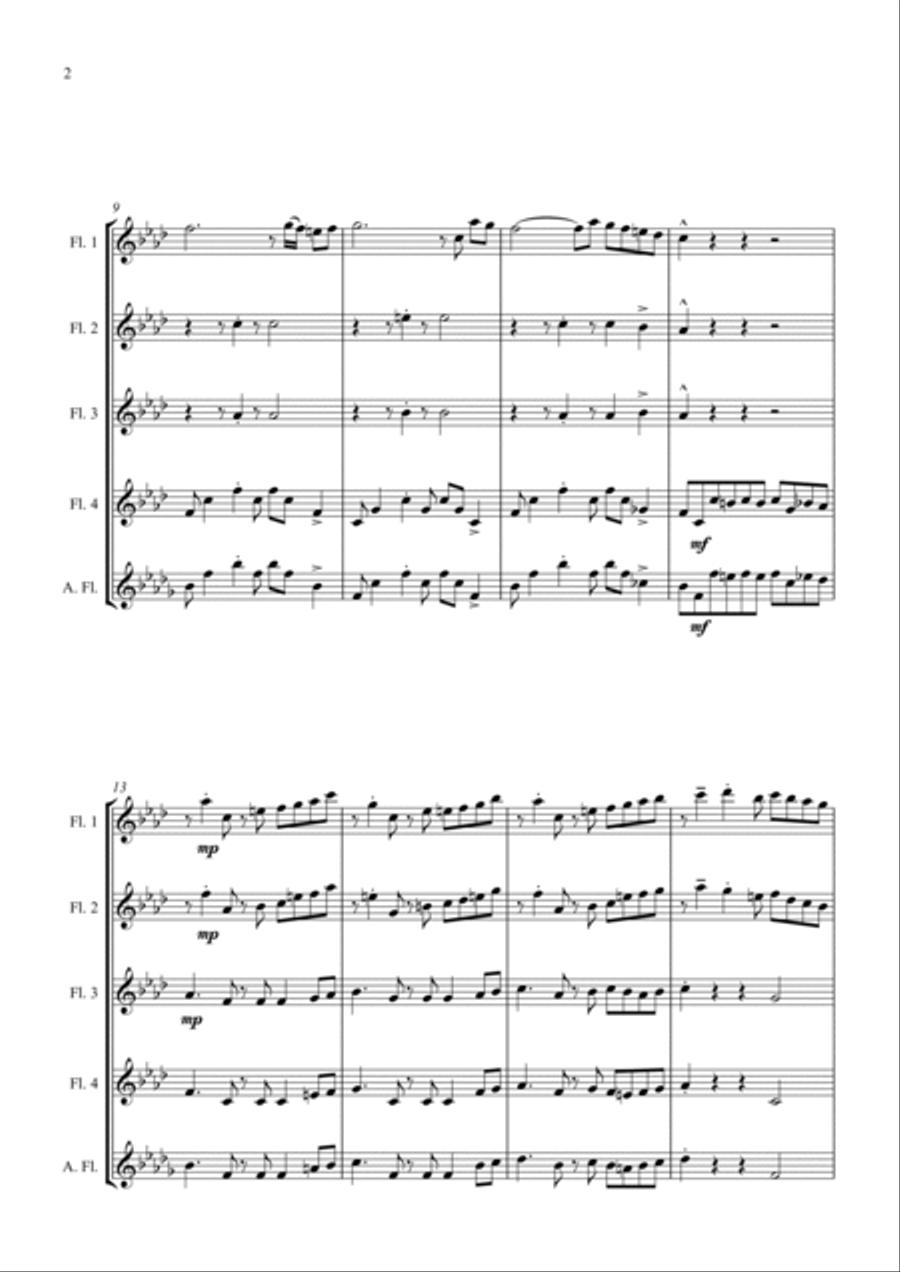 Fur Elise - Jazz Arrangement for Flute Quartet Flute Quartet scores gallery preview page 2