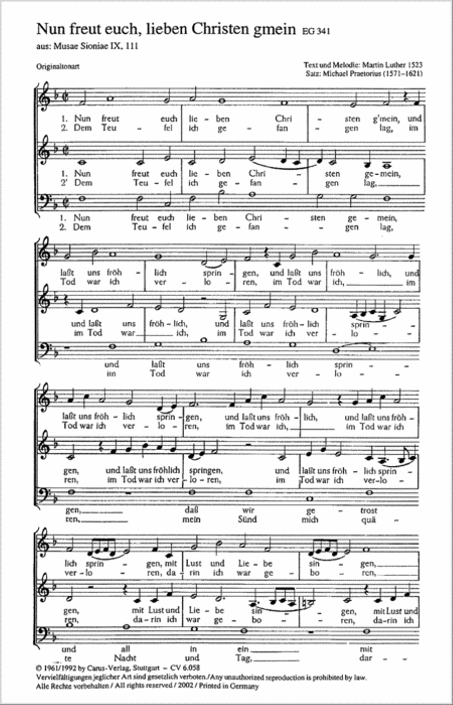 Dear Christians, one and all, rejoice (Nun freut euch, lieben Christen g'mein) 3-Part scores gallery preview page 1
