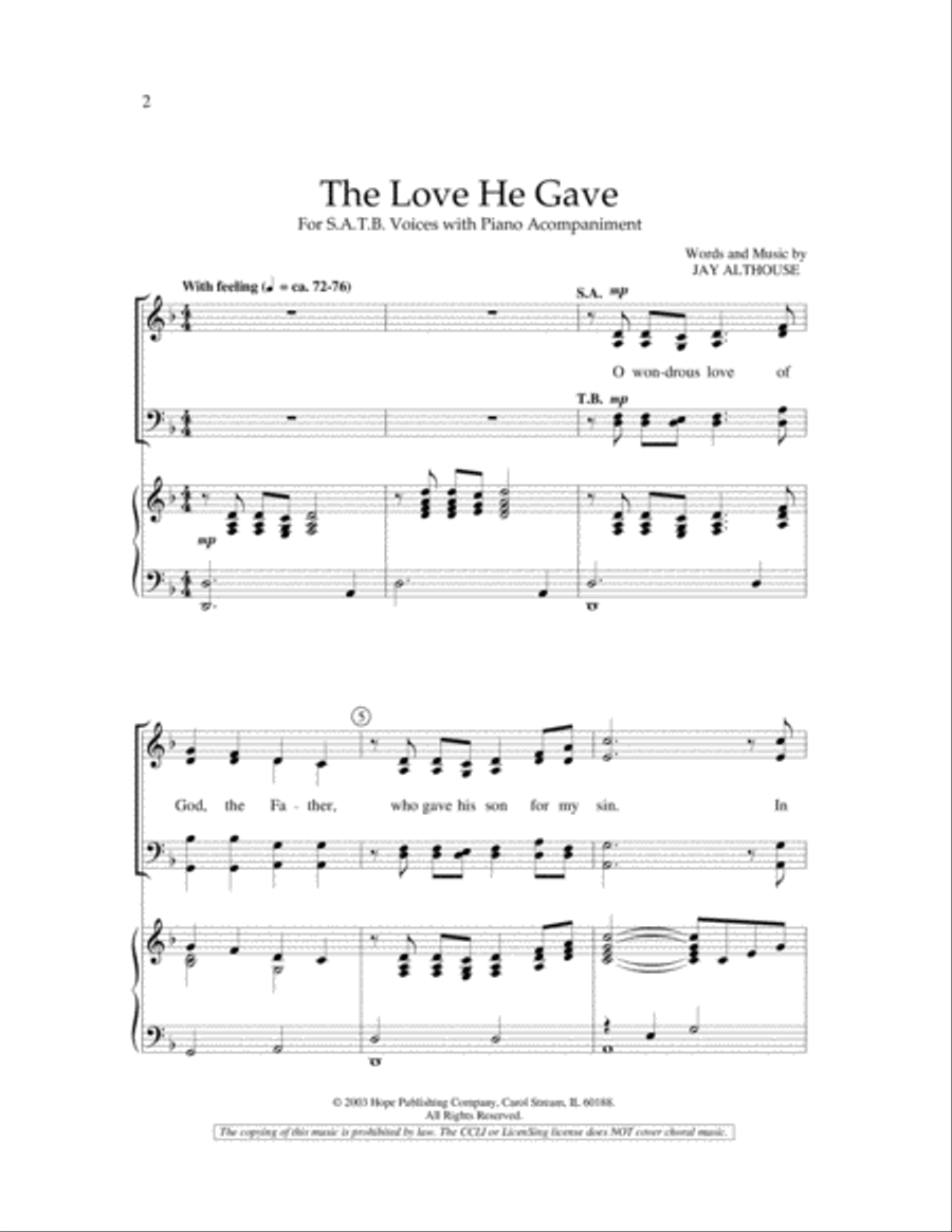 The Love He Gave 4-Part scores gallery preview page 2