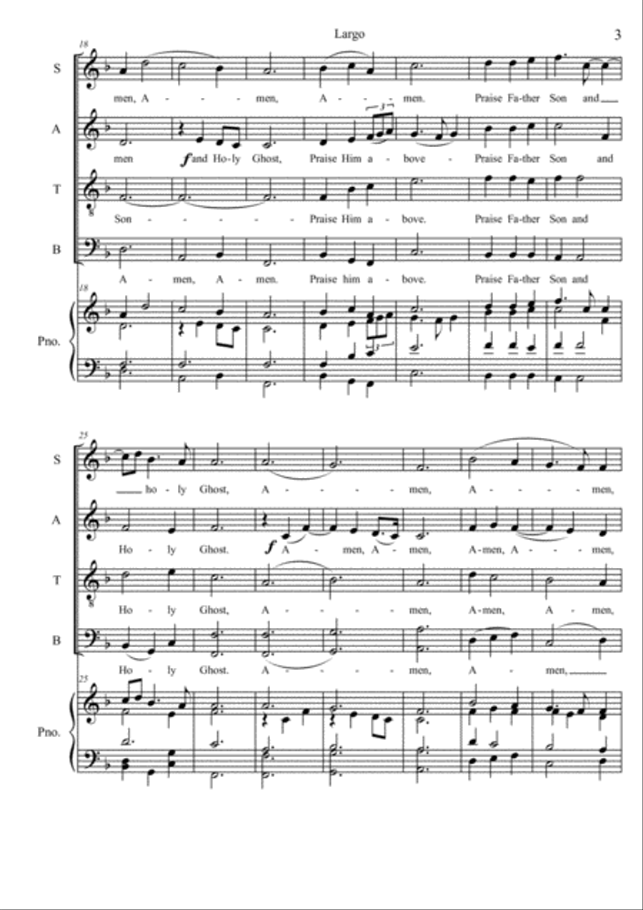 Largo Handel to doxology Praise God from whom SATB 5 pages 4-Part scores gallery preview page 3